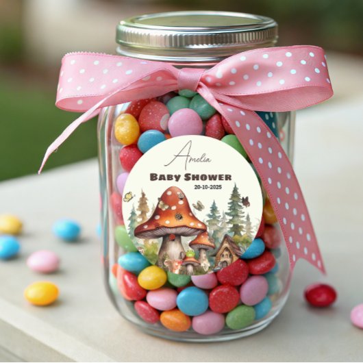 Sticker Rond Baby shower de champignons de forêt rustique autom