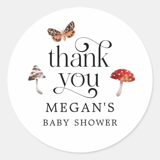 Sticker Rond Baby shower de champignons enchanté Faveur (Devant)