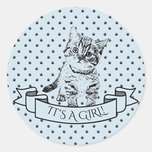 Sticker Rond Baby shower de chat bleu Cute Kitten (Devant)