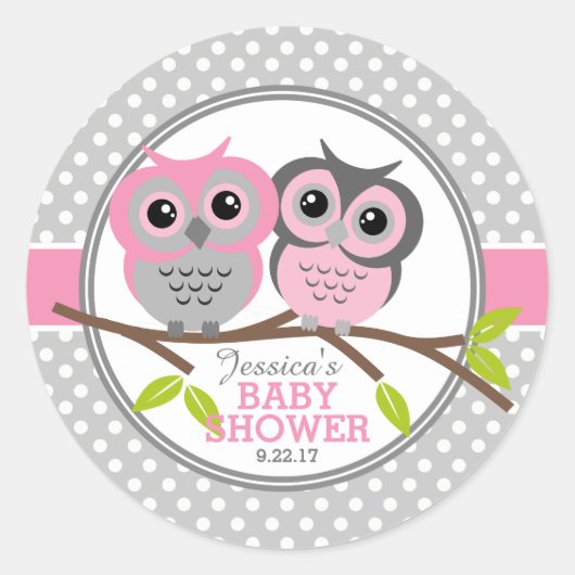 Sticker Rond Baby shower de Chouettes adorables (Devant)