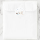 Sticker rond Baby shower de cigogne bleue (Sac)