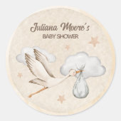 Sticker Rond Baby shower de cigogne d'aquarelle (Devant)