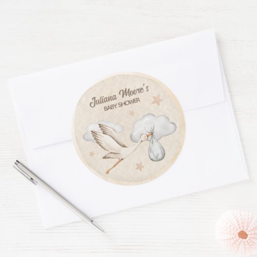 Sticker Rond Baby shower de cigogne d'aquarelle (Enveloppe)