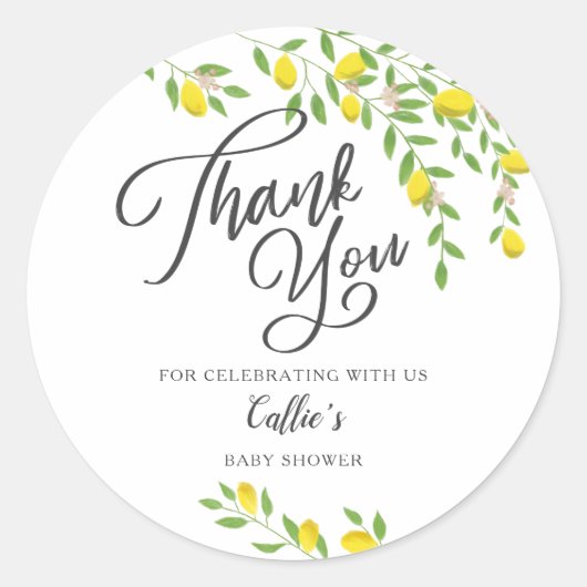 Sticker Rond Baby shower de citron jaune rustique (Devant)