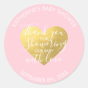 Sticker Rond Baby shower de coeur en or blanc rose pâle