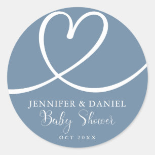 Sticker Rond Baby shower de coeur minimaliste bleu élégant