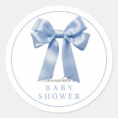 Sticker Rond Baby shower de coquette Blue Bow Ruban Boy (Devant)