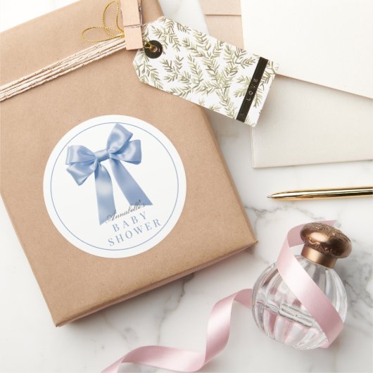 Sticker Rond Baby shower de coquette Blue Bow Ruban Boy (Cadeaux)