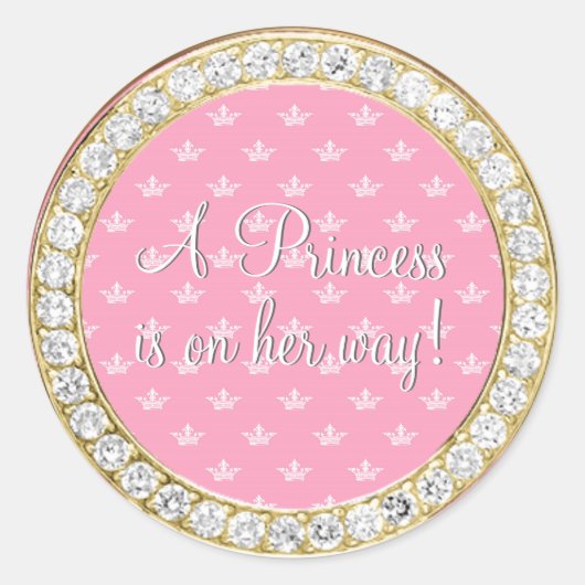 Sticker Rond Baby shower de couronne Diamonds Gold Rose (Devant)