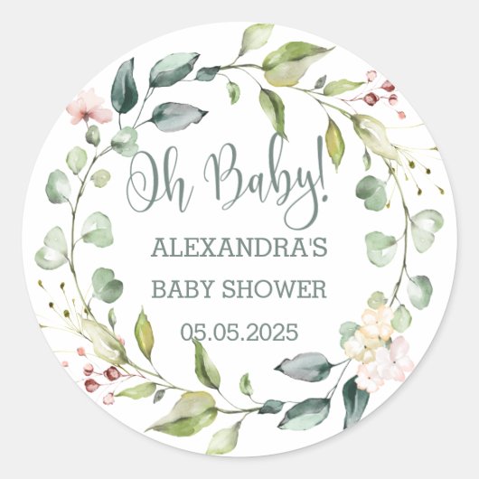 Sticker Rond Baby shower de couronne feuillu (Devant)