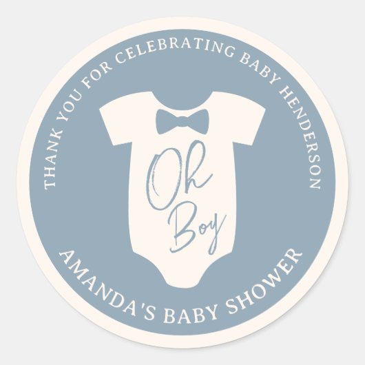 Sticker Rond Baby shower de Cravate Dusty Blue Bow (Devant)