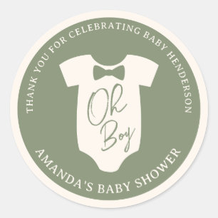 Sticker Rond Baby shower de Cravate Sage Bow