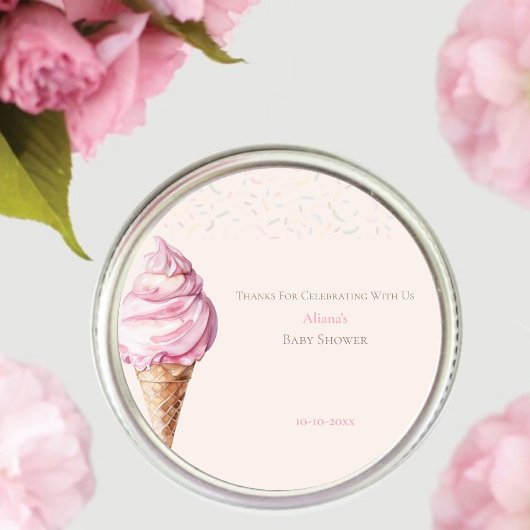 Sticker Rond Baby shower de crème glacée rose doux