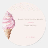 Sticker Rond Baby shower de crème glacée rose doux (Devant)