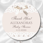 Sticker Rond Baby shower de dentelle rose Régence Bow Merci