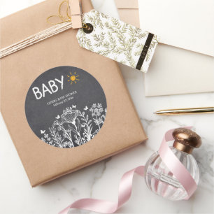 Sticker Rond Baby shower de dessin Chalkboard Baby Spring