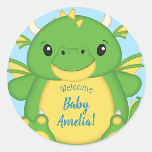 Sticker Rond Baby shower de dragon bleu (Devant)