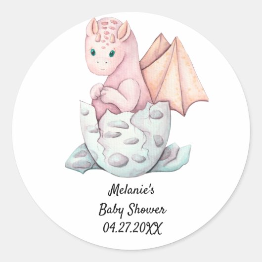 Sticker Rond Baby shower de dragon d'éclosion rose (Devant)