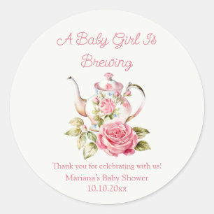 Sticker Rond baby shower de fête du thé à fleurs rose brassard