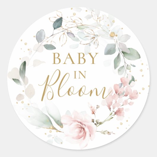 Sticker Rond Baby shower de feuillage rose Rose Rose (Devant)