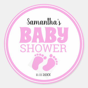 Sticker Rond Baby shower de fille aux pieds roses
