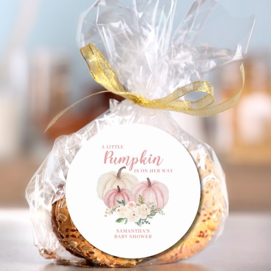 Sticker Rond Baby shower de fille Citrouille rose