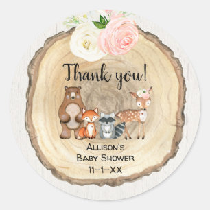 Sticker Rond baby shower de fille d'animaux mignons dans la for