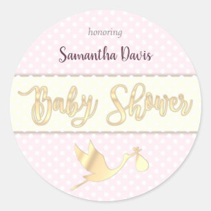 Sticker Rond Baby shower de fille de la Boule d'or