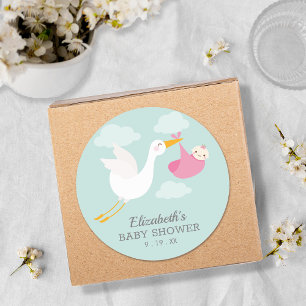 Sticker Rond Baby shower de fille de magasin rose