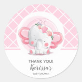 Sticker Rond Baby shower de fille d'éléphant rose (Devant)