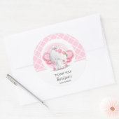 Sticker Rond Baby shower de fille d'éléphant rose (Enveloppe)