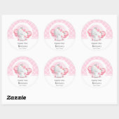 Sticker Rond Baby shower de fille d'éléphant rose (Feuille)