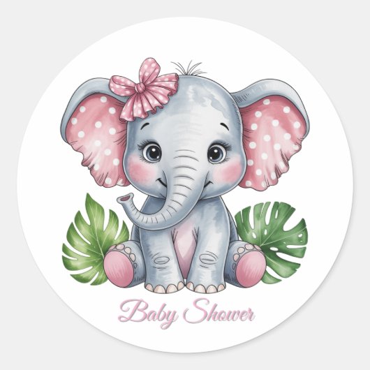 Sticker Rond Baby shower de fille éléphante de la cou rose (Devant)