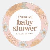 Sticker Rond Baby shower de fille Fleur sauvage rétros (Devant)