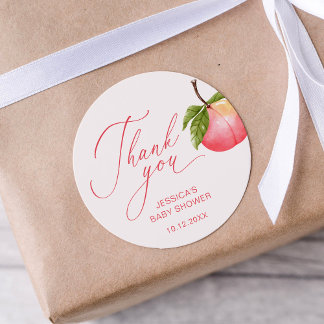 Sticker Rond Baby shower de fille Merci de fruits de la pêche