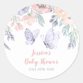 Sticker Rond Baby shower de fille papillon rose violet (Devant)