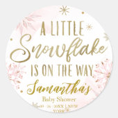 Sticker Rond Baby shower de fille Pink Gold Snowflake (Devant)