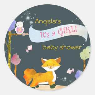 Sticker Rond Baby shower de filles branché Woodland Fox Baby Gi