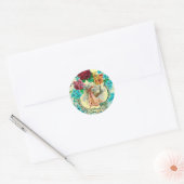 STICKER ROND BABY SHOWER DE FILLES EN STORK ROSES ROSES ROSES E (Enveloppe)