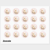Sticker Rond Baby shower de filles lapin de sciage (Feuille)