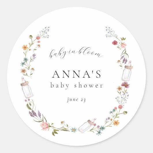Sticker Rond Baby shower de fleur sauvage et de torchon (Devant)