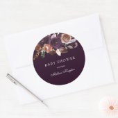 Sticker Rond Baby shower de fleurs bordeaux de prune violette (Enveloppe)