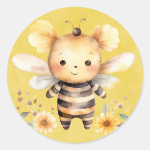 Sticker Rond Baby shower de fleurs d'abeilles jaunes