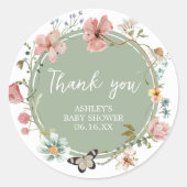 Sticker Rond Baby shower de fleurs de bébé vert Sage (Devant)