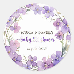 Sticker Rond Baby shower de fleurs de violet délicates au print