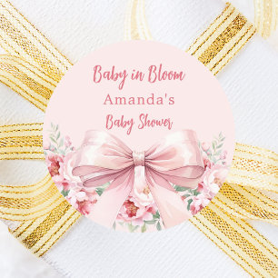 Sticker Rond Baby shower de fleurs rose bow