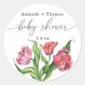 Sticker Rond Baby shower de fleurs rouges aquarelle (Devant)