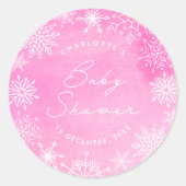 Sticker Rond Baby shower de flocons d'eau rose (Devant)
