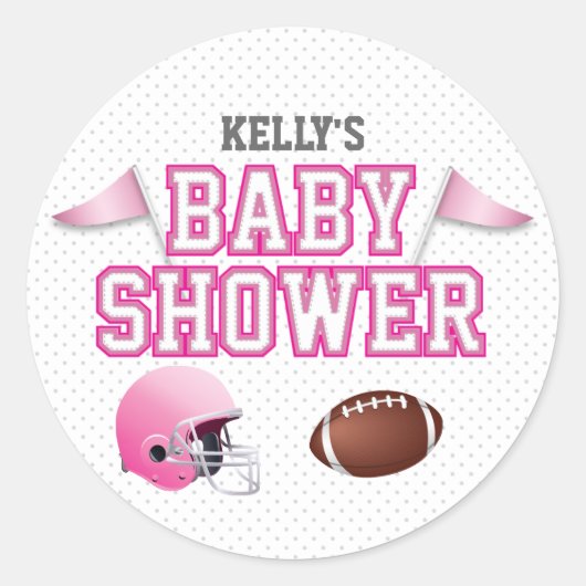 Sticker Rond Baby shower de football rose (Devant)