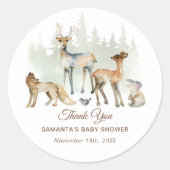 Sticker Rond Baby shower de forêt d'animaux (Devant)